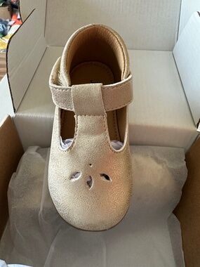 Jack & Lily Bella Gold T-Strap Baby Shoes 6-12M NIB